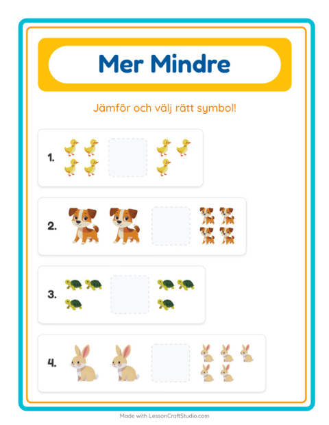 Förhandsvisning av Mer Eller Mindre-arbetsblad för Förskola