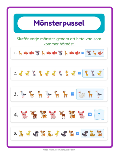 Förhandsvisning av Mönsterblad-arbetsblad för Årskurs 1