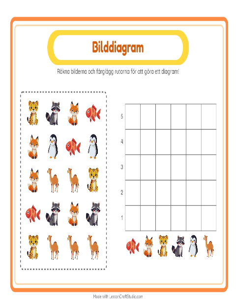Förhandsvisning av Räkna I Diagram-arbetsblad med Djur för Förskoleklass