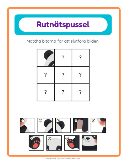 Förhandsvisning av Rutmatchning-arbetsblad med Djur för Förskoleklass