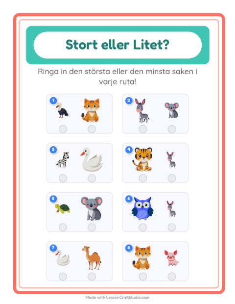 Förhandsvisning av Stor Eller Liten-arbetsblad för Förskola